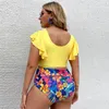 Costumi da bagno da donna Plus Size Maniche con volant Bikini a vita alta Scollo a V Push Up Costume da bagno grande 2024 Mujer Big Tummy Control