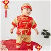 Ethnische Kleidung Baby Jungen chinesischen Stil bestickt Hanfu Tops Hosen Hut Sets Tang-Anzug Kinder Jahr Geburtstag Outfits orientalische Drop Deliv OT6J5