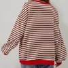 Women's Blouses Women T-shirt Chic Oversized Striped Color Block Crew Neck Collection Casual Streetwear Loose Fit Pullover Tops