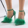 Sandales Femmes Pompes Sexy Show 11CM Talons Hauts Plume Noir Vert Filles Chaussures Pour Party Club Drop Sale LFD Stiletto