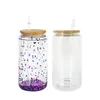 entrepôt local Sublimation 16oz Snow globe tumbler gobelets en verre à double paroi avec couvercles en bambou pour vinyle UV DTF autocollant Summer Drinkware Mason Jar gobelets à boire