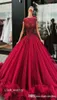 2019 Burgundy Quinceanera Dress Princess Puffy Cap Rleeves Applique Sweet 16 Ages Długie dziewczyny Prezenta