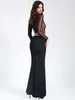 Casual Dresses Luxury Sexy See-through Long Sleeve Black Gauze Patchwork Bandage Dress Fashion Beading Slim Wrapping Hip