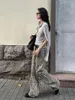 Kvinnors jeans amerikanska tvättade leopardtryck brett ben för kvinnor retro street orolig harajuku stil slips baggy y2k casual byxor
