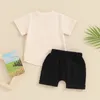 Kledingsets Peuter Baby Jongens Sweatshorts Set met korte mouwen, hoog-laag zoomshirt, tops, elastische taille, shorts, 2 stuks, zomeroutfits