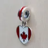 Drapeau canadien en forme de cœur avec émail en argent S925, perles, bracelet, bijoux, 791954ENMX, bijoux fantaisie