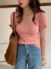 AOSSVIAO Basic Vneck Solid Thin Summer Pullover Women Female Knitted Ribbed Sweater Slim Short Sleeve Bodycon 240321