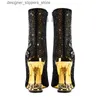 Stiefel Neuer Tigerzahn-Absatz Lacey Patchwork-Totenkopfmuster Halloween-Damen-High-Heel-Modestiefel Q240321