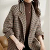 Woolen Coat Vintage Houndstooth Blazer Women Fall Fashion Korean Slim Plaid Suit Loose Luxury Design Double Breasted Jacket 240321