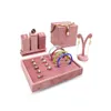 High End Pink Veet Props Ringörhängen Hållare Halsband Armband Tray Organizer Jewelry Store Window Display