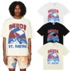 косплей Ins Hot 24ss Весна Лето Футболка Американский Rhude Скейтборд Мужская Дизайнерская Футболка Женщины Мужчины Повседневная Футболка Хорошая Мужская Футболка Рубашка РАЗМЕР США # 9909