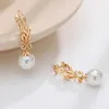 Örhängen Syoujyo Luxury Pearl Long Drop Earrings for Women 585 Rose Gold Color Fine Wedding Jewelry Trendy Easy Matching Dangle Earring 230831