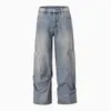 Washed Jeans Pants for Men Women Heavy Water Wash Pocket Wide Leg Trousers