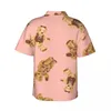 Men's Casual Shirts Cartoon Bear Vacation Shirt Male Cute Animal Summer Short Sleeves Printed Loose Oversize Blouses Birthday Present