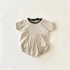 Nascido bebê menina verão moda bowknot bodysuit criança menino sólido algodão linho macacão infantil outfits 240318