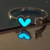 Trouwringen Paar Lichtgevende Ring Mannen Vrouwen Verstelbare Hartvormige Liefde Glow In Donkerblauw Licht Mode-sieraden Cadeau