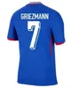 ファンプレーヤーフランシスベンゼマサッカージャージフランスのMbappe Griezmann Pogba Giroud Tchouameni Home Away 2024 2025 Francia Football Shirts Men Kids Women