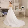 カスタムウェディングドレスA-Line Bridal Gown with Long TraineseevelessストラップレスサテンブライダルドレスVestido de noiva size2-28w