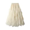 Skirts Women's Mesh Skirt Solid Color Fluffy Irregular Ruffle Suspender Women Extra Long Bed Full Corset High Waist