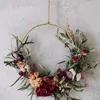 Party Decoration 1pcs Gold Metal Floral Hoop Garland med träbas för bröllopsbord Centerpieces Reception Diy Macame Decor