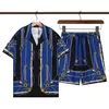 Camisa de férias de seda impressão náutica masculina em Blue Gold Casual Button Fechamento Hawaiian Short Shorts Designer Hawaii Shirts