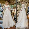 Landelijke Stijl Boho Trouwjurk Met Lange Mouwen Sexy V-hals Kant Boheems Strand Bruidsjurk 2024 Applicaties Tule Chique Crème Boerderij Bruidsjurken Civil Vestios Novias