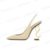 Zapatos de vestir para mujeres de alta calidad Tacones altos diseñadores de mujer Bombas de cuero genuinas Sandalias de dama Black Golden Gold Heelfz8l#