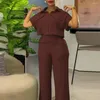 Women's Two Piece Pants Breathable Lightweight Suit Women Casual Two-piece Set Shirt With Turn-down Collar Short For Work