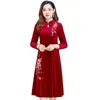 Casual Dresses Velvet Dress Midi Elegant Floral Embroidered A-line Warm Stylish For Prom Or Evening Parties