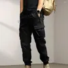 Calças masculinas com design de vários bolsos e vários bolsos na cintura elástica para esportes casuais