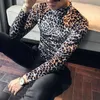 Herr t-shirts leopard sammet t shirt män långärmad avslappnad smal fit tshirt vintage halvturtleneck man streetwear club topps tees kläder