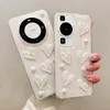 S24 3D Love Heart Cases pour iPhone 15 Pro Max 14 Plus 13 12 Samsung S23 FE Ultra Huawei P60 P50 Mate 60 50 Perles Feuille Mode Dur PC Plastique Acrylique TPU Couverture de téléphone portable