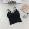 Camisoles Tanks Kvinnor Bomullsunderkläder Bras Sexig V Neck Tube Top Fashion Solid Color Underwear Female Soft Camisole Push Up BH med