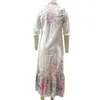 Casual Dresses Mid-Sleeve A-Line Dress Flower Print Maxi With Tassel Decor V Neck For Vacation Beach Women Loose Fit