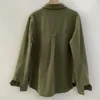 Damskie bluzki panie odrzucają kołnierz długi rękaw w pojedynczym piersi koszulę kobiet armia zielona bluzka list haftowy wiosna 2024