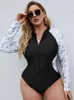 Damenbadebekleidung 2024 Einteiliger Badeanzug Frauen Langarm Slim Plus Size Weibliche Sexy Surfen Reißverschluss Rash Guard Tauchen Badeanzug