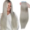 Extensions #SILVER Ash Grey Tape In Hair Extensions Human Hair Natural Straight Hair Extension 16 18 inches 20pcs/pack