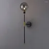 Wall Lamp Modern Long Pole Smoke Gray Glass Ball Magic Bean Lights Simple Nordic Corridor For Living Room Bedroom Fixture