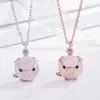 Pendentif Colliers Mignon Porcinet Rose Plaqué Or Rose Cristal Quartz Petit Cochon Clavicule Chaîne Collier Pour Les Femmes