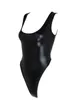 Women's Swimwear Womens Shiny Metallic Patent Leather High Cut Backless Leotard Gymnastics Bodysuit One Piece Bathing Suits