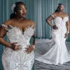 2024 Luxury Arabic Mermaid Wedding Dresses Silver Rhinestone Crystal Beading Illusion Full Lace Appliques Cap Sleeves Chapel Train Formal Bridal Gowns Plus Size