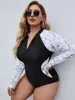 Damenbadebekleidung 2024 Einteiliger Badeanzug Frauen Langarm Slim Plus Size Weibliche Sexy Surfen Reißverschluss Rash Guard Tauchen Badeanzug