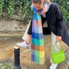 Förtjockad kvinnors höstvintermohair kallbeständig halsduk Rainbow Plaid Tassel Versatile sjal Varma tillbehör