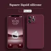 Coque carrée en Silicone liquide souple, étui pare-chocs coloré Ultra armure pour iPhone 15 14 13 12 11 Pro Max Plus XS XR X