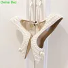 Geklede schoenen Witte Parel Puntschoen Pumps voor dames Luxe ontwerper Dunne hoge hak Ondiepe handgemaakte instapper Elegante mode Dames