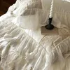 Conjuntos de cama High End Royal Flowers Bordado Duveta Capa Luxo Bege Algodão Egípcio Chiffon Lace Cama Folha Fronhas