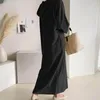Casual Dresses Classic Women Dress Elegant Women's Drawstring Hooded Maxi med V -hals Långa ärmar Mjuk andningsbar vristlängd