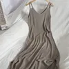 Casual Dresses 2024 Summer High Waist Spaghetti Strap Dress Women V-neck Backless Club Party Lady Beach Pure Color