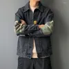 Herrjackor sommarhöst män denim koreansk lapptäcke streetwear fritid jean jacka svart blå lapel långärmad mode jeans päls