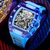 Wristwatches BERLIGET Fashion Automatic Movement Watches For Men Tonneau Transparent Mechanical Man Watch Skeleton Crystal Luminous